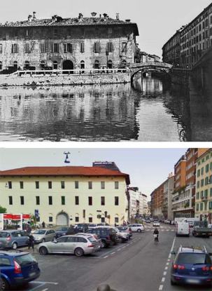 Il Tombone di San Marco prima che venisse coperto, e oggi.